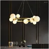 Ljuskronor modern ringglasboll LED -pendelljus för levande matsal kök sovrum svart guld heminredning hängande lampa dropp dh5cw