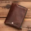 Wallets CONTACT'S Genuine Leather Wallets for Men Short Bifold Vintage Men's Wallet Luxury Brand Zip Coin Purses Card Holders Money Clip