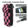 Holders Pink Plaid Tamikered Leather Messenger Flip Phone Sac de voyage Carte de voyage Case de carte de voyage pour dames Messenger Sac de rangement imprimé portefeuille