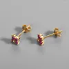 Boucles d'oreilles Sterling Silver 925 Rose Red Zircon Gold pour femmes Fine Gift Sweet Luxury Mini Ear Bijoux