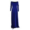 Lässige Kleider blaue A-Linie-Party-Abendkleid Frau Elegante hohe Taille Langarm Big Swing Prom Kleid formeller Nachtclub Split Maxi