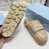 Designer Sandals Prad Soft Padded Black Nappa Leather Sabots Monolith Slides Women Shoes Tropers Strap Slide Desert Beige Rubber Sole Mules Thong Wedge Luxury Heel
