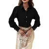 Blouses pour femmes Femmes chemises à poitrine mono-poitrine Solid Color Cardigan Blouse Top avec conception de collier pour l'automne OL