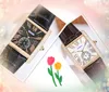 Populair heren vierkant gezicht horloges Dag date time klok kwarts beweging chronograaf diamanten ringen glanzende sterrenhemel leer president ketting armband Watch geschenken