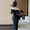 Houzhou Women Black Sexy Longドレス