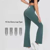 2024 Lulu New Flare Pant Lycra tyg Kvinnor Yoga FLAGE PANTS Hög midja Sport Gym Wear ll Leggings Elastic Fitness Lady Outdoor Sports Trousers