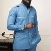 Witte bruiloftsmensen stelt Kaunda Pakken Solid Long Sleeve Tops Tuxedo Pants African Ethnic Casual Traditional Outfits 2pcs Suit Wear 240407