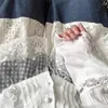 Kadınlar bluzlar dantel patchwork yenilebilir ağaç gömlekleri kadınlar uzun kollu beyaz camisas v boyun kimyon femme ince bel tatlı Japon y2k