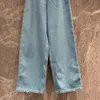 Pantalon féminin printemps été 2024 EST de taille élastique de haute qualité jeans bleu coton denim long pour les femmes
