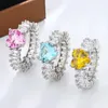 Cluster Rings Luxury For Women Princess Propose Marriage Pink Blue Yellow Heart Cubic Zirconia Ring Romantic Wedding Bijoux