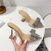 Casual Shoes Liyke Fashion Crystal Sequined Bowknot Women Pumps Sexig Point Toe High Heels Wedding Prom Ladies PVC Transparent Sandals