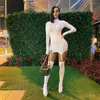 Casual Dresses Long Sleeve Party Dress Women Buckle Turtleneck Mini Above Knee Fall Winter Bodycon With Stockings Sexy Black