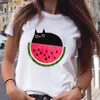 女性のTシャツプラスサイズ女性グラフィックスイカフルーツペットアニマルファッションショートスルベ漫画プリントバケーショントップTS TSシャツY240420