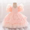Mädchenkleider 2024 Pink Baby Luxus Kleider Party Kleidung süßes Kinder Prom Kleid für Hochzeit oder Geburtstag geschwollener Blumenball Geborener Kleidung