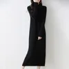 Casual Dresses Pure Wool Dress Women's Autumn and Winter Semi-High Collar Long Sleeve Slim Hem Cashmere tröja stickad kjol