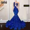 Sparkly Designer 2024 Royal Blue Mermaid Prom Sequins Beads Rhinestone Party Dress Vestidos De Fiesta