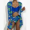 Women's Swimwear 2024 Mesh Three Piece Sunscreen Digital Print Loose Top