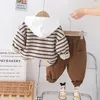 Kläder sätter barn Baby Boy Boutique kläder 2024 Spring Cartoon Striped Cardigan Coats t-shirts Pants Toddler Boys Outfits Childrens