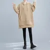 Bluzy dla kobiet #3703 Czarne khaki harajuku swobodne bluza kobieta luźna przednia kieszonkowa Asymetryczna długie kobiety zima zima