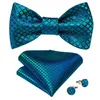 TEAL BLUE PLAID TIES FÖR MÄN Självtie Bow Tie Set Pocket Square Cufflinks Tie Clips Brosch Pin Wedding Party Bowknot Neck Tie 240412
