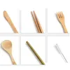Conjunto de talheres de bambu dos conjuntos de talheres de bambu com talheres com bolsa e pincel Drop Drop Home Garden Kitchen Dining Bar Dhi43