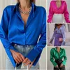 Kvinnors blusar Autumn Shirt Collar Office Lady Blus Vintage Blue Green Loose Button Up Down Shirts Black Fashion Tops