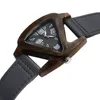 Creative Color Triangle Electronic Quartz Crazy Horse Cow Wooden Watch Thickened Belt 2035