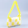 Sacs de soirée Hiver jaune blanc plaid acrylique sac perlé contraste armonnier couleur pour les femmes 2024 épaule de haute qualité