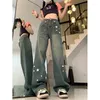 Women's Jeans Women Blue Star Harajuku 90s Aesthetic Japanese 2000s Style Baggy Punk Denim Trousers Y2k Jean Pants Vintage Clothes