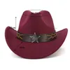 Berets Pentagram skórzany zespół Western Cowboy Hat for Women Men szeroko brzeg poczuł Cowgirl Party Fedora Outdoor Protection