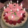 Magic Flower Lotus Birthday Musical Blossom Rotating Spin Party Candle 14 Small Candles 2 Layers Cake Topper 0609 s