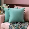 INYAHOME WATER BLUE VELVET SOFT SOLID DECORATION DECORATION THROAD COPLOW с кисточками Fringe Boho Cushion для дивана.