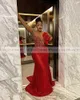 Party Dresses Red Mermaid Evening Sheer Neck Sequined Beading 3D Floral Aso Ebi Wedding Gowns Award Celebrity Dress