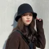 Wide Brim Hats Women Winter Bucket Hat Warm Wool Fisherman Cap Casual Foldable Panama Lady Outdoor Sunscreen Sun