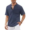 Summer Mens kortärmad t-shirt Bomull och linne V-Neck Casual Mens T-shirt Skjorta Male Breattable Tops S-5XL 240412