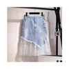 Plus size jurken 150 kg dames lente zomer mesh paneel a-line denim rok blauwe heup 154cm 5xl 6xl 7xl 8xl 9xl c1we drop levering apparaat dhq4jjj