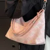 Hobos Women's Pink Clouds Shoulder Bag Winter Delicate Medium Stripe Female Tote Handbag Portable Nylon Cloth Ladies Armpit Hobos Bags