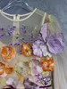 Fashion Banket Luxury Dress 2024 Spring Women's Retro Long Sleeved Round Neck Perspective Mesh 3D broderad klänning