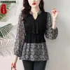 Damesblouses l-5xl 2024 schattige vlinderdioot tops vrouwen basic slijtage kantoor dame lange mouw retro vintage bloemenprint ruches peplum shirts