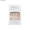 False Nails Gold Shiny Powder Design False Nails with Wihte Bow Almond Wearable Nude Fake Nail Patch Gold Jing Christmas Party Press on Nail Y240419 Y240419