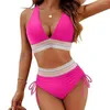 Nailwear féminin Été Femme Bikini Set V-Neck Bra High Waist Side TrawShip Swimming Trunks Séchage rapide