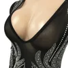 Abiti casual di albicocche nera Maglia trasparente trasparente a V-Neck Rhinestones Bodycon Maxi Women 2024 Birthday Sexy Night Club Abito da festa