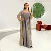 Vêtements ethniques Moyen-Orient Mesh Meslim Robe en deux pièces Set Grey Sun-Top Dubai Robe