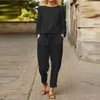 Women's Two Piece Pants 2024 Spring Summer Women Cotton Linen Outfits Female 2pcs Clothing Sets Long Sleeve Blouse And Loose Wide Leg