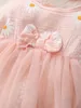 Abiti da ragazza nati bambine graziose maniche lunghe floreali da margherite in tulle corpi patchwork per le feste di vacanza abito da principessa rosa