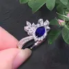 Ringos de cluster S925 Silver Ring Blue Corundum Horse Eye 4 8mm de zircão de alto carbono no estilo do Instagram feminino versátil versátil