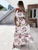 Lässige Kleider Mode Sommer Bohemian Urlaub Strandkleid Rüschen Feen französische Stil Langes Gurt