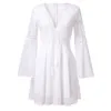 Casual Dresses Sexy Dress Women Long Batwing Sleeve Mini Summer Solid V Neck Bandage Cocktail Party Lace Hollow Out