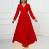 Lässige Kleider Frauen Wickeln V-Ausschnitt mit Schärptern Falten Big Swing Maxi Kleid 2024 Herbst Vintage Long Vestidos Eving Party