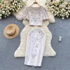 Robes de travail Neploe vintage Elegant O Neck Diamond Puff Sleeve Tops Femmes Y2k High Waist BodyCon Jirts 2024 Spring Two Piece Sett